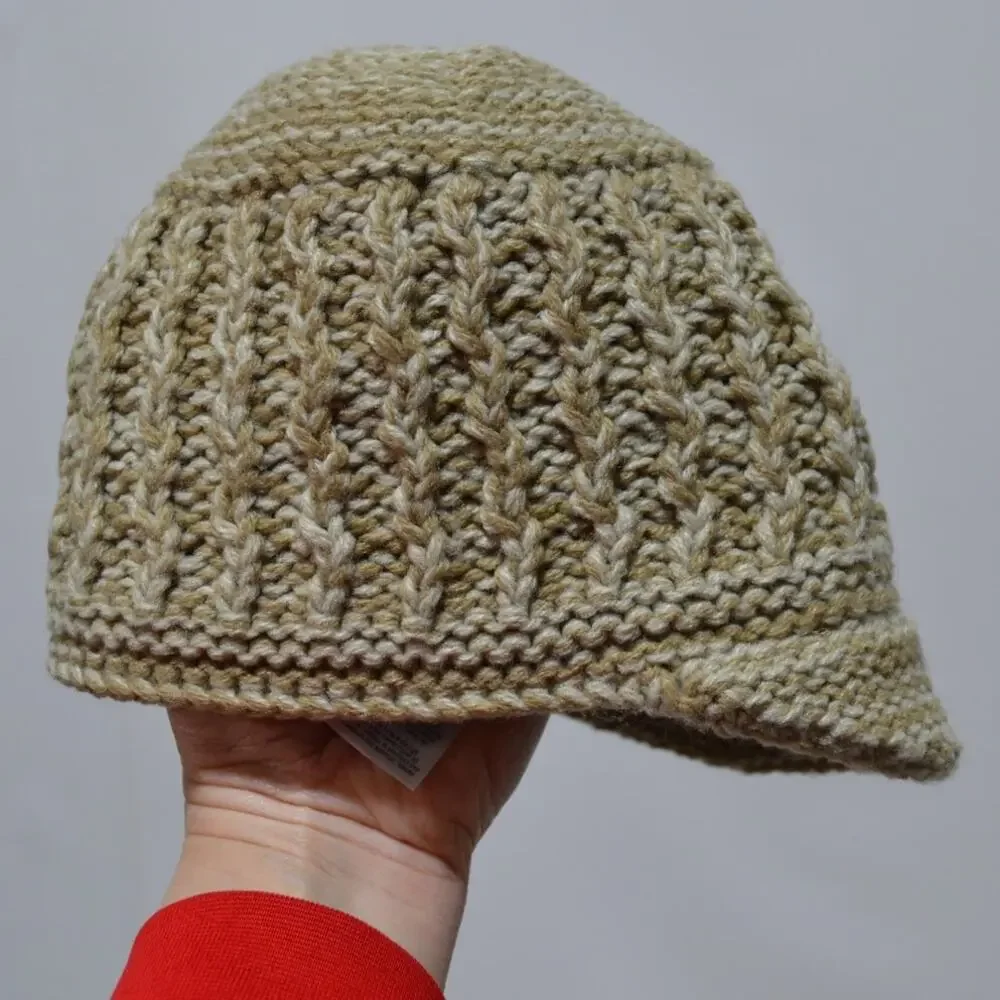 Eddie Bauer Girls Tan & Cream Knit Brimmed Beanie Hat Fleece Lined